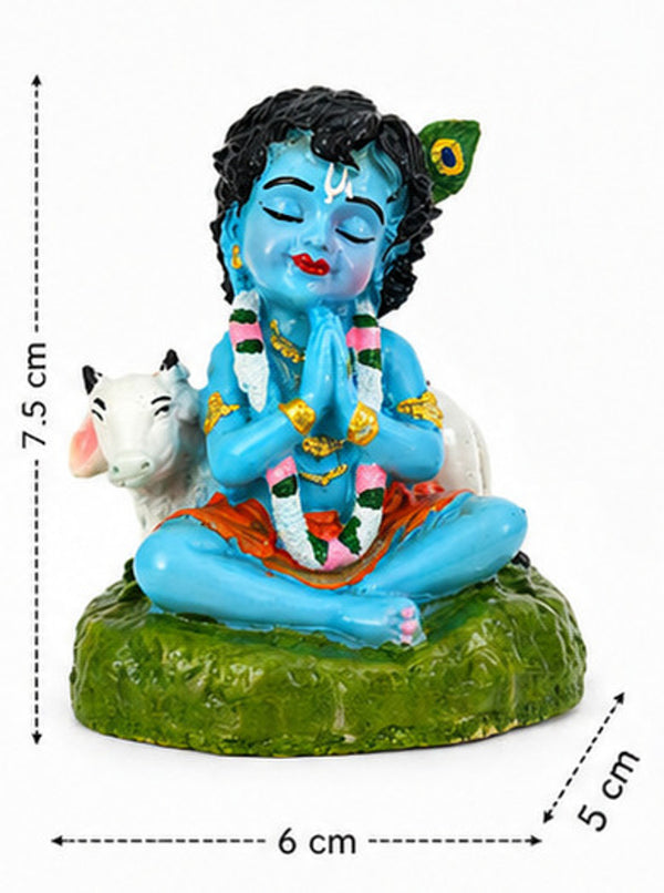 Idol: Handcrafted resin Bal Roop Lord Krishna idol with a cow