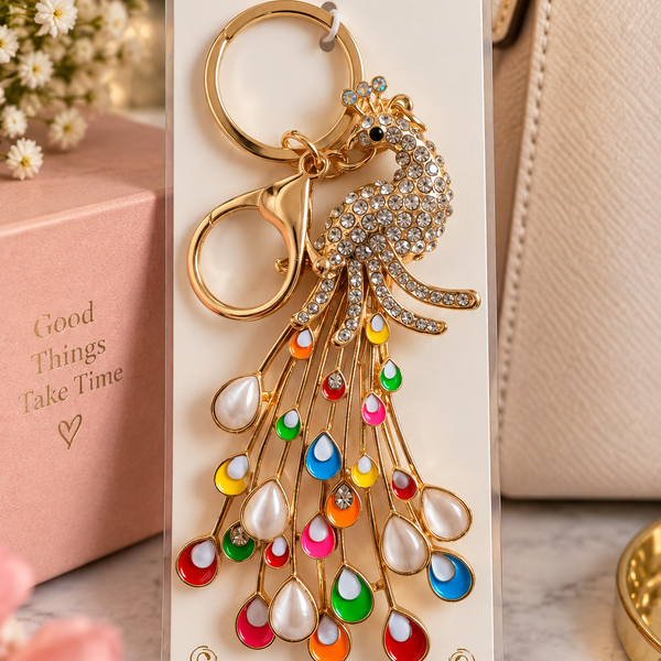 Keychain: Royal Multicolor Peacock Crystal Keychain