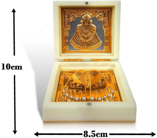 Idol: gold-plated Khatu Shyam Ji Charan Paduka and photo frame