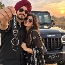 Keychain: Premium Automotive Mahindra – Black Metal & Leather Finish