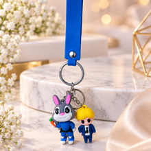 Keychain: Bunny Duo 3D Character Keychain with Blue Wrist Strap
