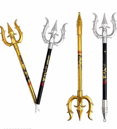 Pen: Trishul Design Novelty Pen, gold and silver colour (Pack of 02)