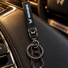 Keychain: Premium Automotive Mahindra – Black Metal & Leather Finish
