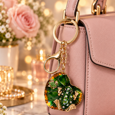 Keychain: Emerald Frog on Lily Pad Keychain & Bag Charm