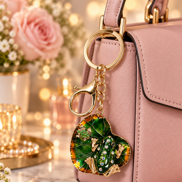 Keychain: Emerald Frog on Lily Pad Keychain & Bag Charm