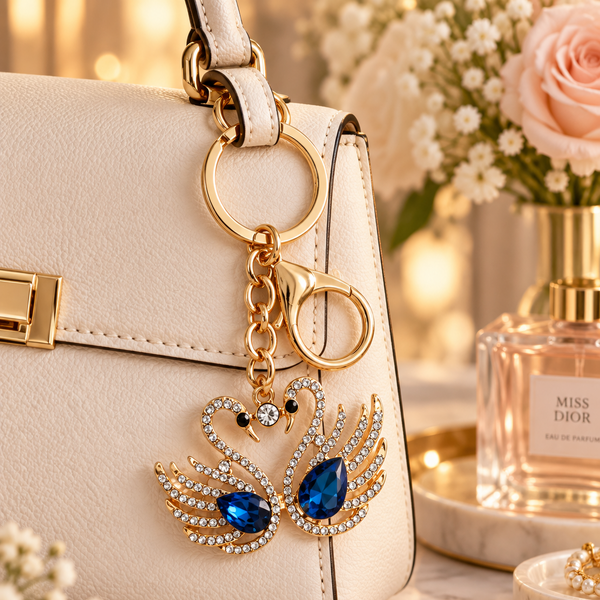 Keychain: Royal Twin Swan Crystal Keychain