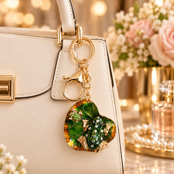 Keychain: Emerald Frog on Lily Pad Keychain & Bag Charm