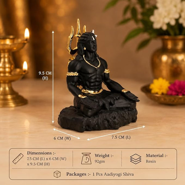 idol: matte black and gold Adiyogi Shiva meditation