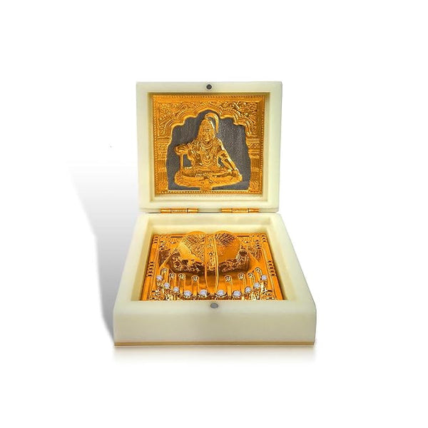 Idol: Lord Shiva Mahadev Gold-Plated Charan Paduka and Photo Frame