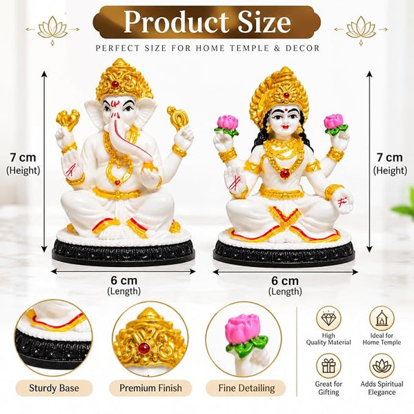 idol: Lakshmi Ganesh Idol Set of 2 White & Gold Hindu God Statue