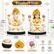 idol: Lakshmi Ganesh Idol Set of 2 White & Gold Hindu God Statue