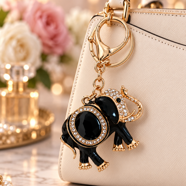 Keychain: Royal Black Elephant Crystal Keychain