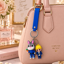 Keychain: Bunny Duo 3D Character Keychain with Blue Wrist Strap