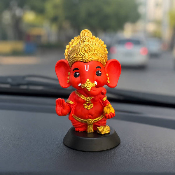 Idol: Lord Ganesha Red Decorative Showpiece for Car Dashboard