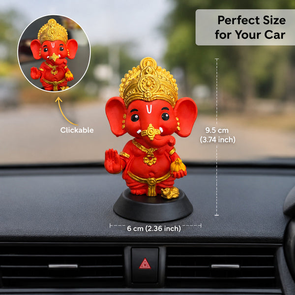 Idol: Lord Ganesha Red Decorative Showpiece for Car Dashboard