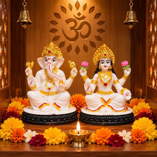 idol: Lakshmi Ganesh Idol Set of 2 White & Gold Hindu God Statue