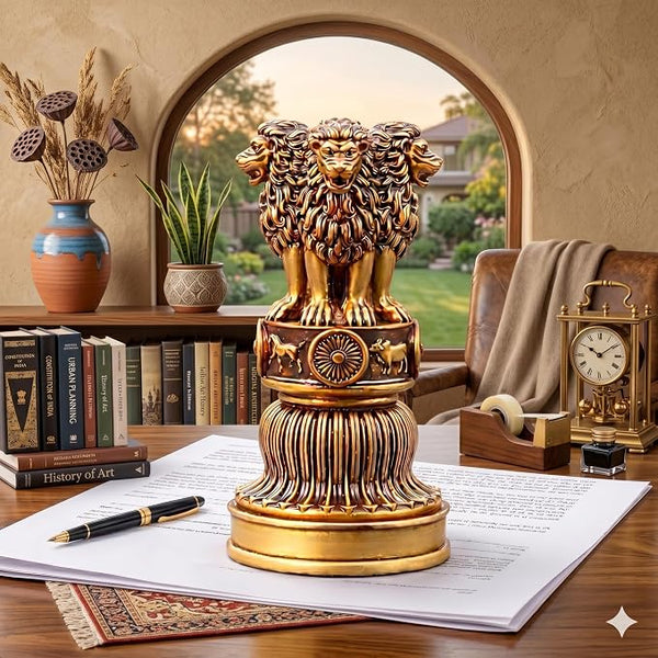 idol: Ashoka Lion Capital Statue, Golden Finish