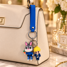 Keychain: Bunny Duo 3D Character Keychain with Blue Wrist Strap
