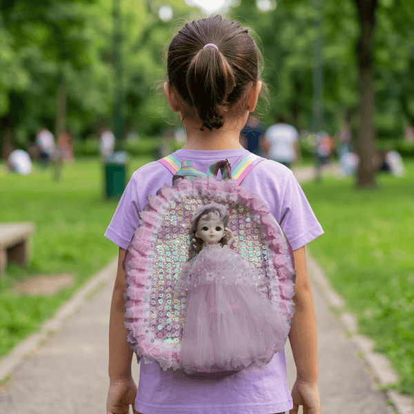 Backpack: 3D Princess Doll Backpack for Kids – Pink Sequin & Lace Design