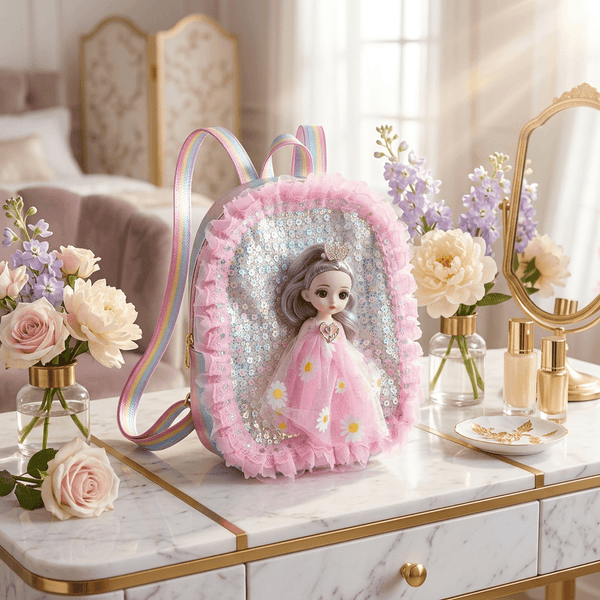 Backpack: Daisy Princess Doll Backpack for Kids – Pink Sequin & Lace Design