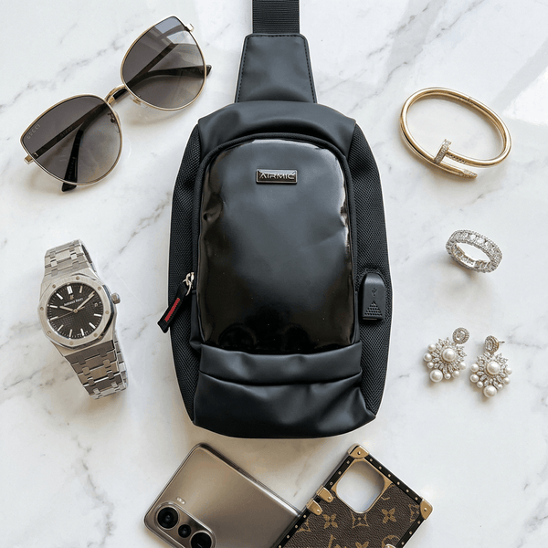 Chest Bag: Unisex Black Crossbody Chest Bag Large Size with Adjustable Strap