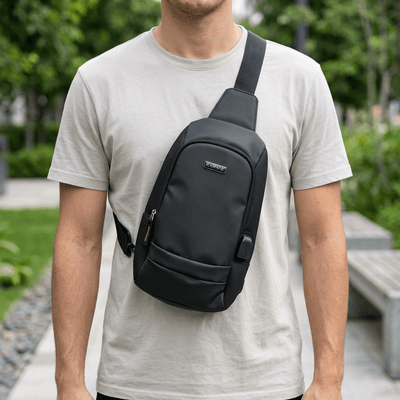 Chest Bag: Unisex Black Crossbody Chest Bag Large Size with Adjustable Strap