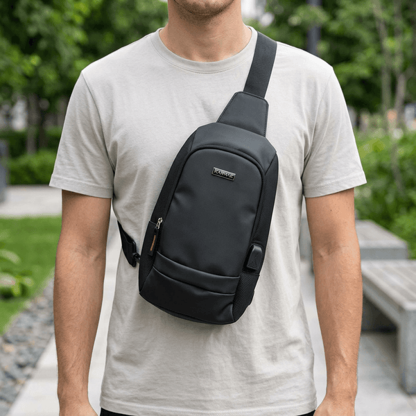 Chest Bag: Unisex Black Crossbody Chest Bag Large Size with Adjustable Strap