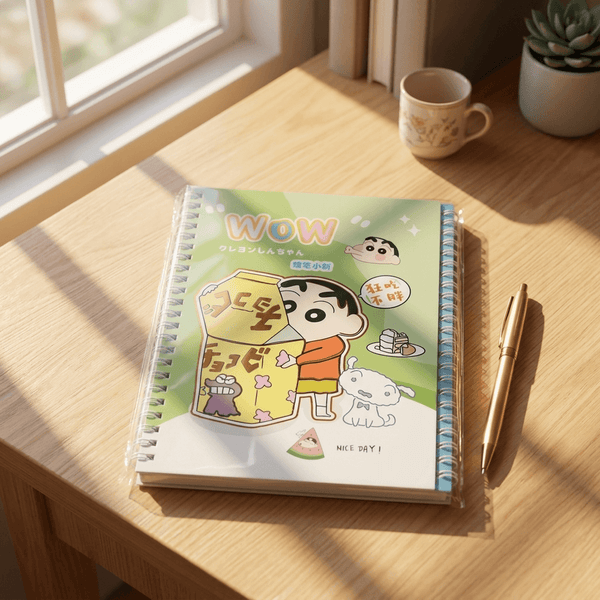 Spiral Notebook: Shinchan “WOW” Printed  with Raised Character Cover – Green