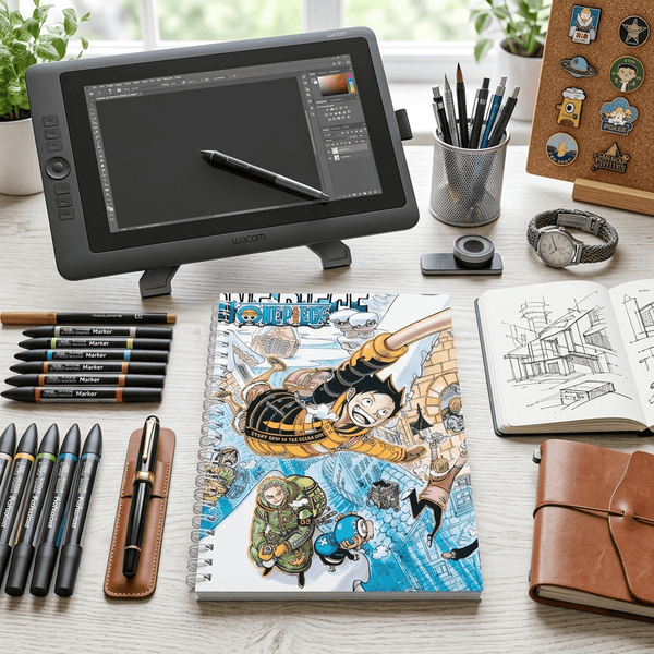 Spiral Notebook: One Piece Anime Printed  with Layered Character Cover – Blue & Multicolour