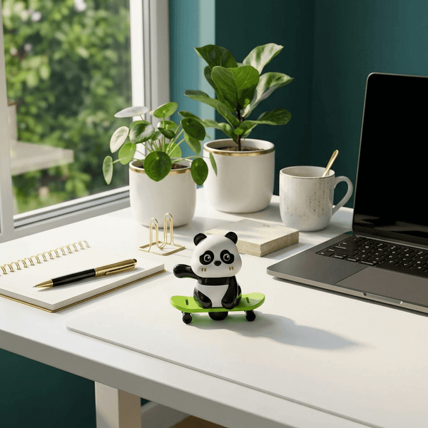 Cute P@ndA Skateboard Toy Figure with Green Skateboard
