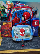 🕸️$pidey Full School Combo Set – (3D Backpack+ Bento Premium Lunch Box, +Stationary Case+ Diary +Spideey newspaper Mini Figurine)