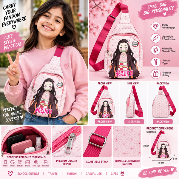 Chest Bag: Pink Bamboo Girl Anime Chest Bag (High Quality Faux Leather)