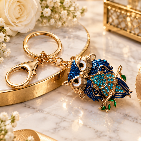 Keychain: Royal Blue Owl Crystal Keychain