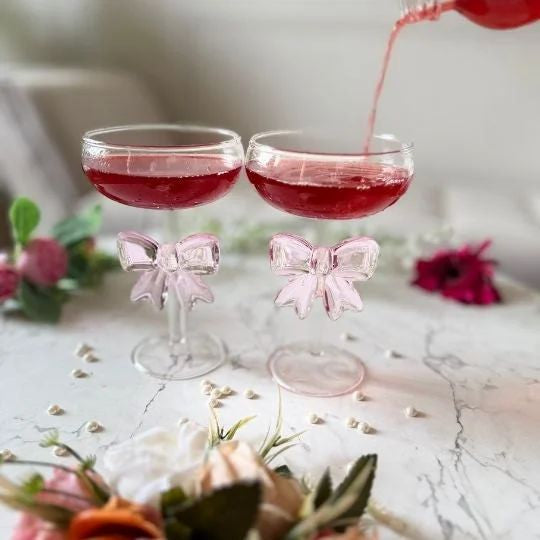 Transparent Glass: Elegant Pink Bow Coupe