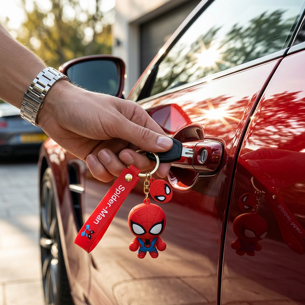 Keychain: Web Hero 3D Character Keychain with Red Wrist Strap