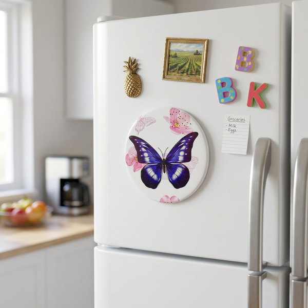 Magnet: Purple Butterfly Floral Fridge Magnet (Size - 7*7 cm)