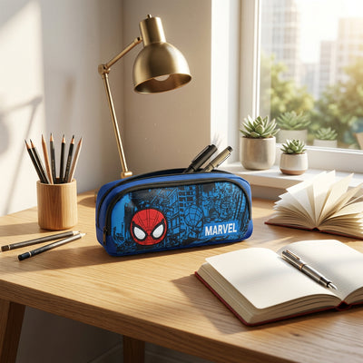 Pouch: Kids Superhero Blue Multipurpose Pencil Pouch with 3D Character Patch