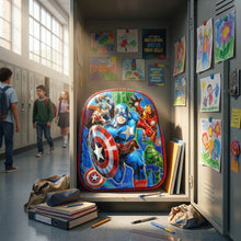 Backpack: Superhero Team 3D Kids – Blue & Red School Bag with Glossy Front Panel