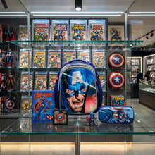 Captain 🎯 A=>School Gift Hamper Set – (Luxury 3D Backpack+ Stationary Case+ Magnetic Diary +Decorative Display Captain A-Shield +Anime)