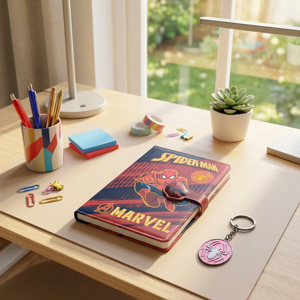 Diary: $pider-M@n Printed Kids Diary/Notebook with Snap Button Closure – Red & Black