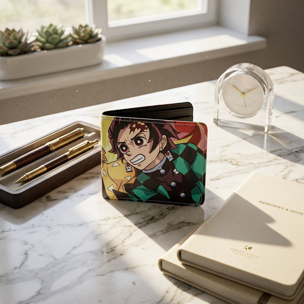 Wallet: Tanjiro Anime Print Bifold – Multicolour (Faux Leather)