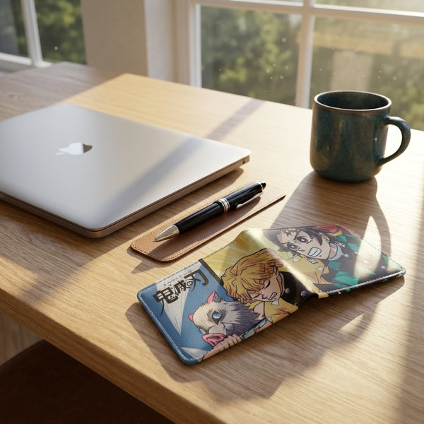 Wallet: Tanjiro Anime Print Bifold – Multicolour (Faux Leather)