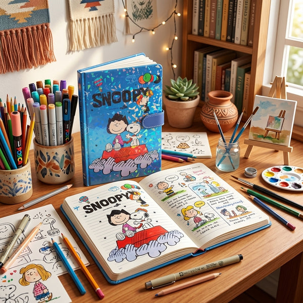 Diary: Blue Holographic Cartoon with Strap Closure