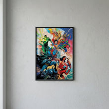 Poster: $UPERMAN, B@TMAN, Wonder Woman, Green Lantern and other Justice League heroes