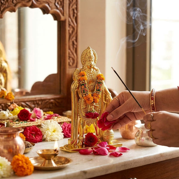 Idol: gold-toned metal figurine of Lord Hanuman