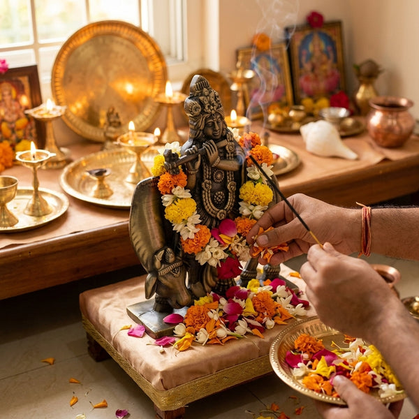 idol: Lord Krishna playing the bansuri (flute)