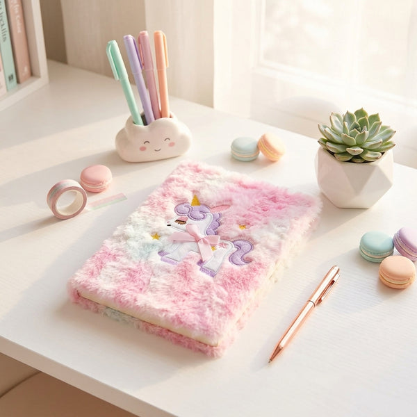 Diary: fluffy unicorn plush