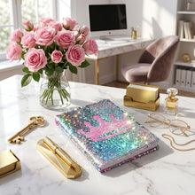 Diary: reversible sequin with a pink crown design
