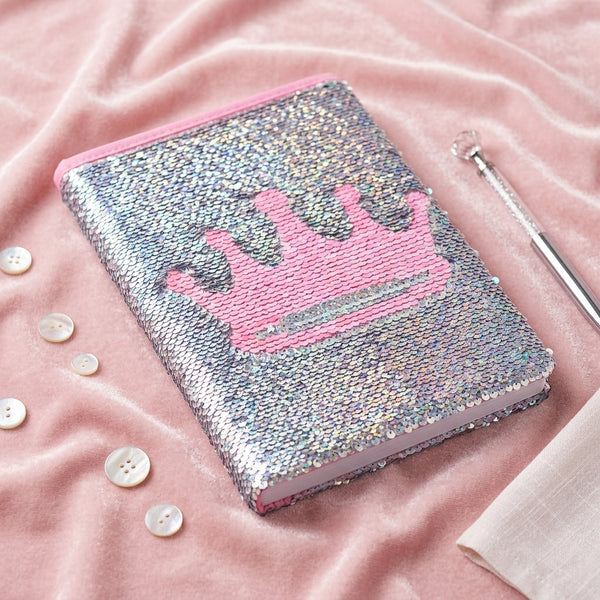 Diary: reversible sequin with a pink crown design