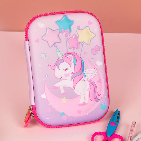 Pencil Box: pink embossed EVA hard-shell unicorn